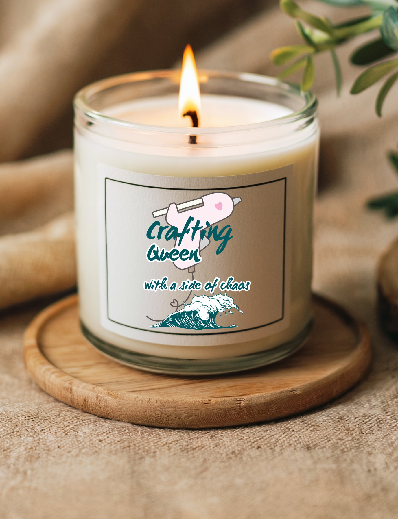Funny Scented Soy Candle for Seniors – “Crafting Queen, With a Side of Chaos” – Sarcastic Senior Merch & Dark Humored Retirement Gift