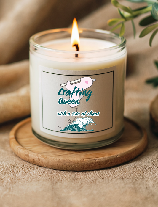 Funny Scented Soy Candle for Seniors – “Crafting Queen, With a Side of Chaos” – Sarcastic Senior Merch & Dark Humored Retirement Gift