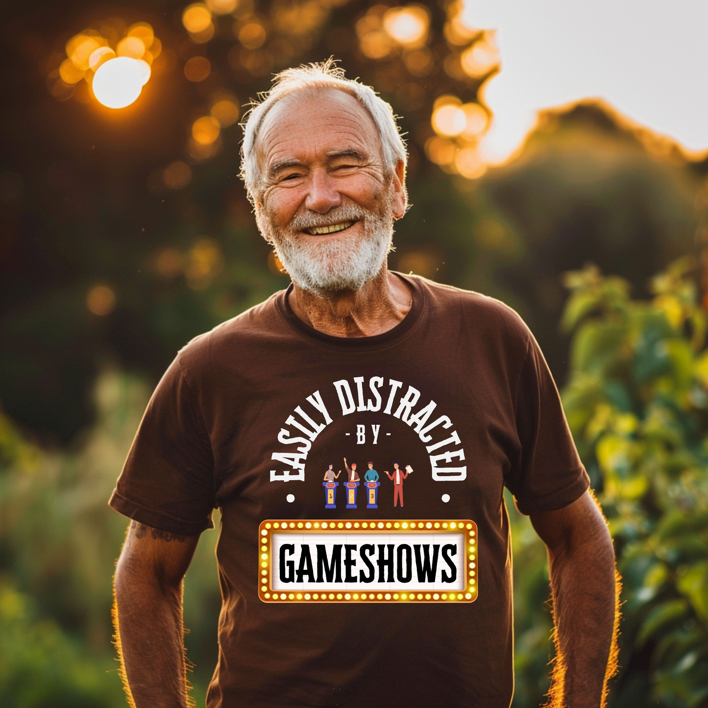 Funny Senior Tee – “Easily Distracted By Gameshows” – Sarcastic Senior Merch, Dark Humor Shirt & Funny Aging T-Shirt, Perfect Retirement Gift for Seniors and Game Show Fans