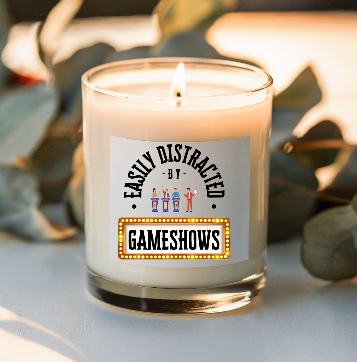 Funny Scented Soy Candle for Seniors – “Easily Distracted By Gameshows” – Sarcastic Senior Merch & Dark Humored Retirement Gift