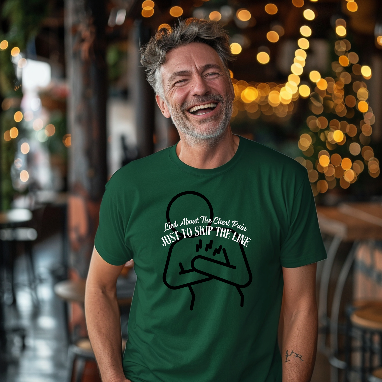 Funny Senior Tee – “I Lied About Chest Pain Just to Skip the Line” – Sarcastic Senior Merch, Dark Humor Shirt & Funny Aging T-Shirt, Perfect Retirement Gift for Seniors