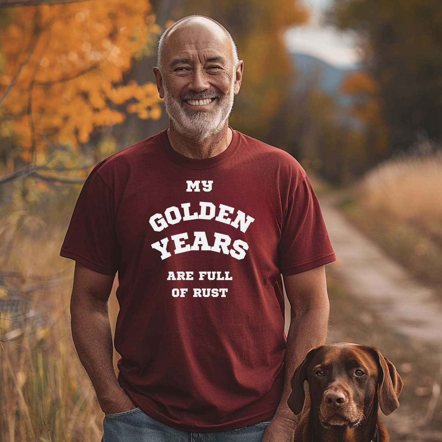 Funny Senior Tee – “My Golden Years Are Full of Rust” – Sarcastic Senior Merch, Dark Humor Shirt & Funny Aging T-Shirt, Perfect Retirement Gift for Seniors